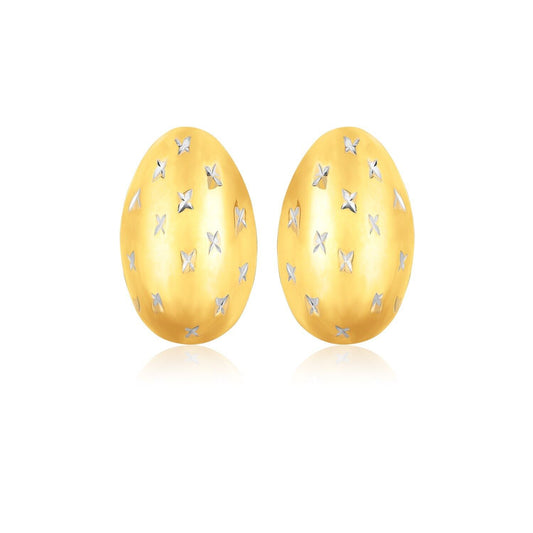 14K Yellow Gold Sparkle Kiss Diamond-cut Oval Stud Earrings