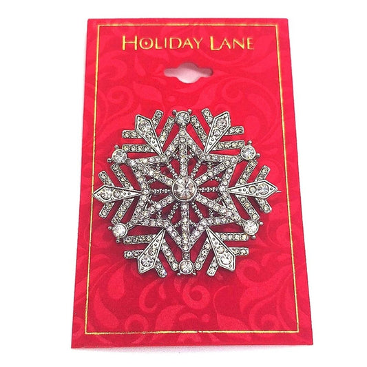 New MACY'S Holiday Lane Pave Crystal Snowflake Pin Brooch in Silver $25