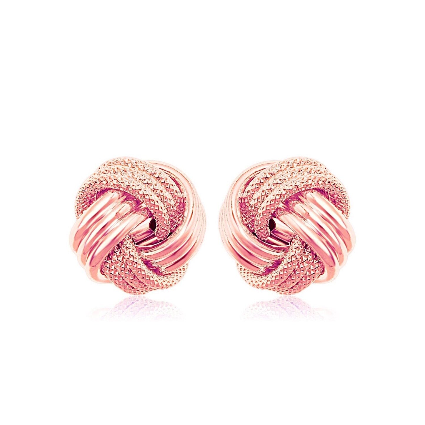 14k Rose Gold Love Knot with Ridge Texture Earrings