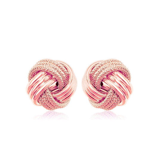 14k Rose Gold Love Knot with Ridge Texture Earrings