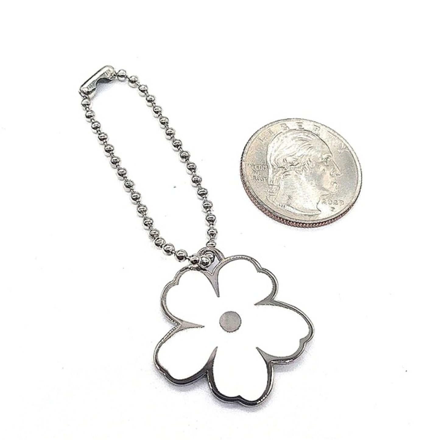 Vintage Burberry White Prorsum Flower Bag Charm Keychain Purse Charm Key Fob