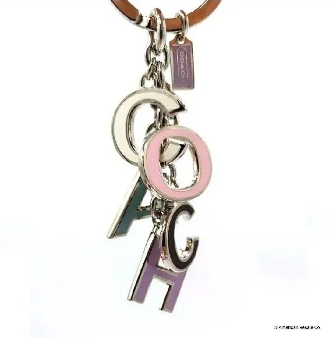 Rare COACH Pastel Colors Signature Multi Charm Keychain Key Ring Fob Purse Charm