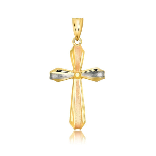 14k Tri Color Gold Cross Motif Pendant with Textured Finish