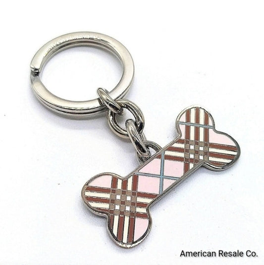 Vintage BURBERRY Nova Check Metal Dog Bone Keychain Purse Charm Key Fob