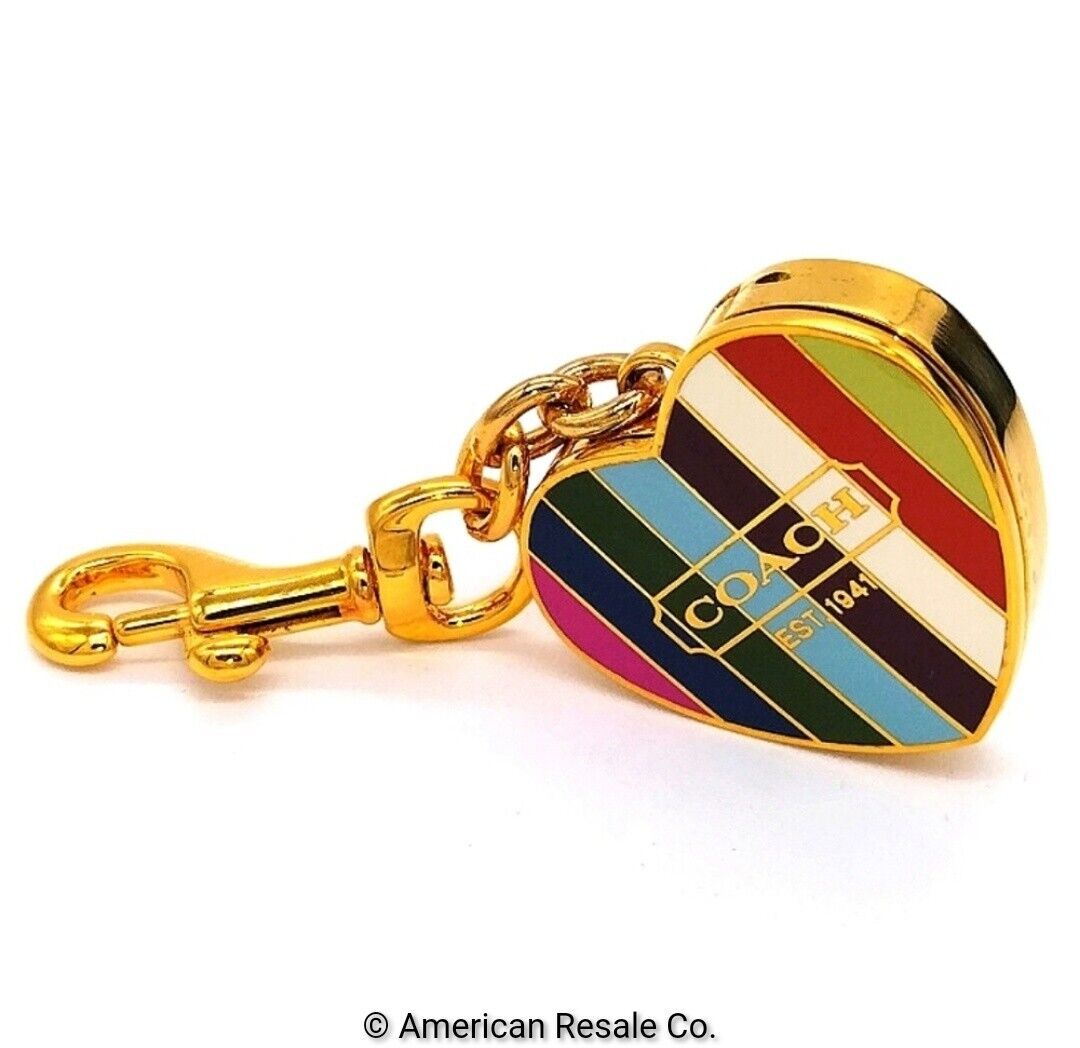 Vintage COACH Rainbow Heart Locket-Legacy Signature Keychain w/ Compartments