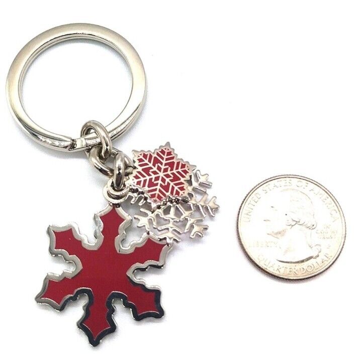 COACH Vintage Red Enamel Multi Snowflake Keychain Fob Purse Charm-#7322-Rare