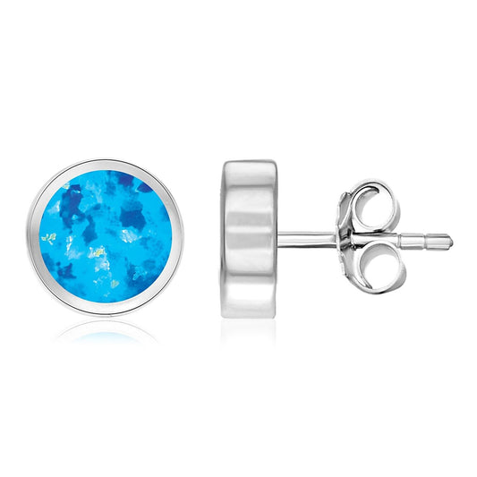 Sterling Silver Round Earrings with Opal