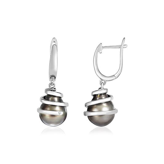 Sterling Silver Twist Earrings with Pear Shaped Black Pearls