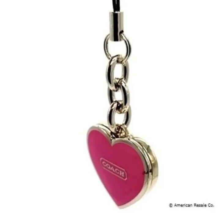 COACH Vintage Neon Pink Heart Locket Purse Charm Keychain Fob