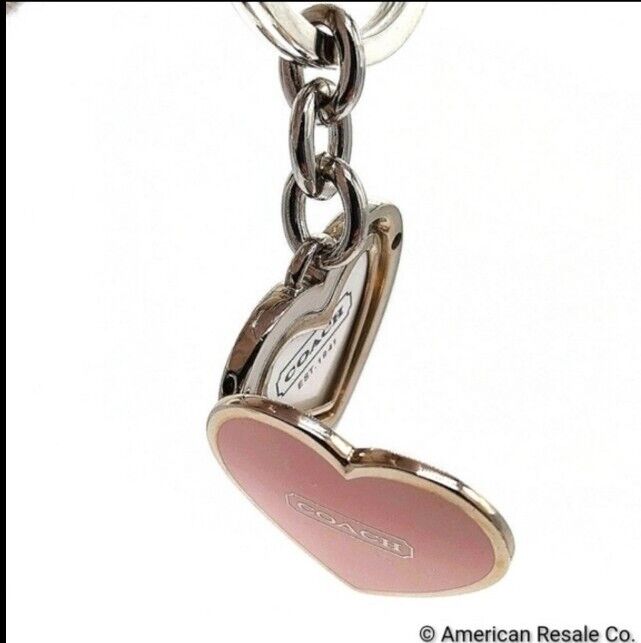 READ! Rare Vintage COACH Pink Enamel Heart Locket Keychain Fob Purse Charm