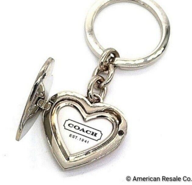 READ! Rare Vintage COACH Pink Enamel Heart Locket Keychain Fob Purse Charm