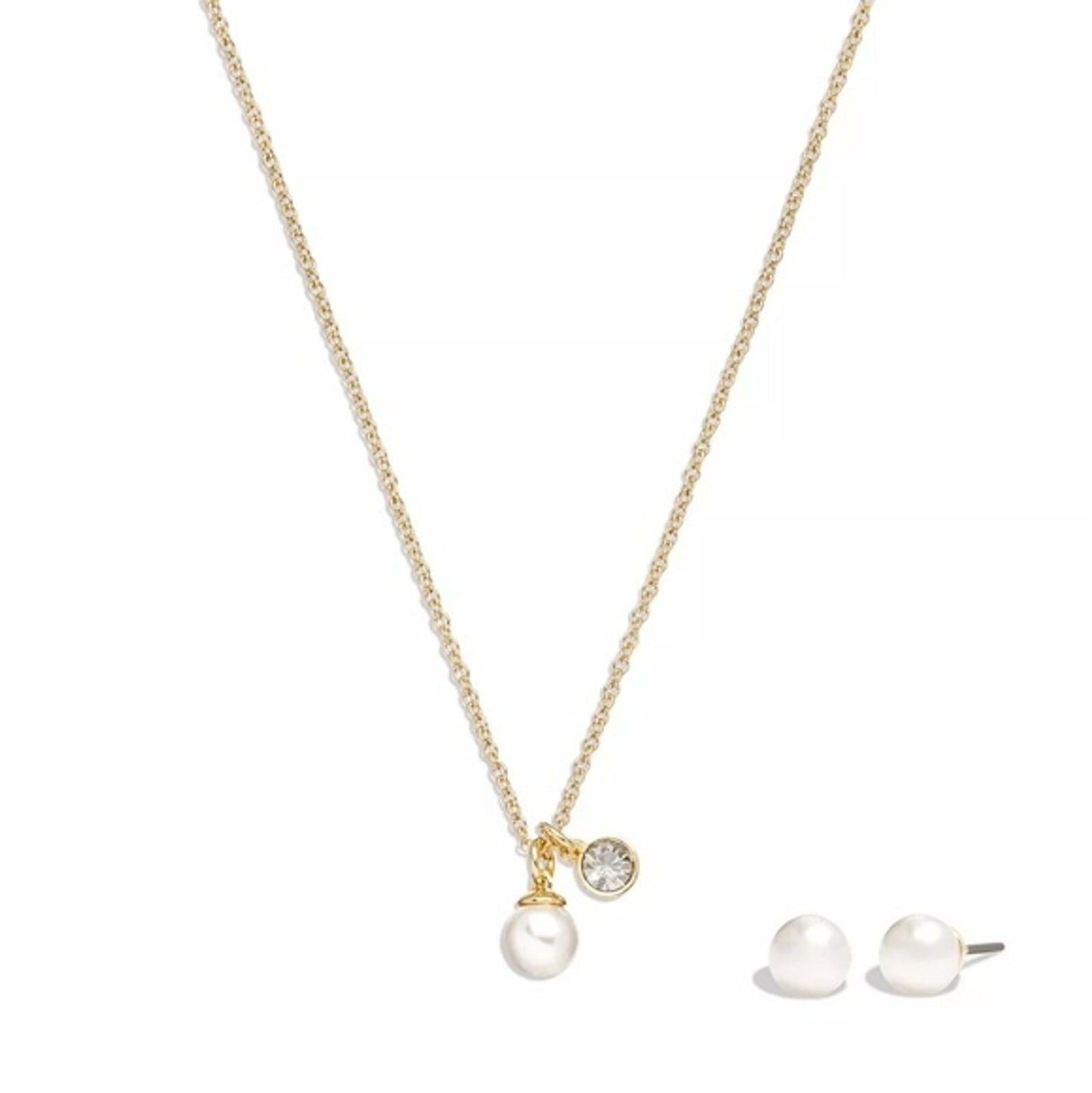 COACH Glass Pearl and Pave CZ Necklace Earrings set in Gold NWT $125