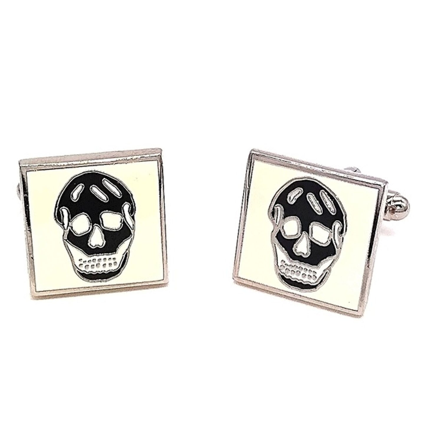 Alexander McQueen Vintage Black and White Enamel Skull Signed Square Cufflinks