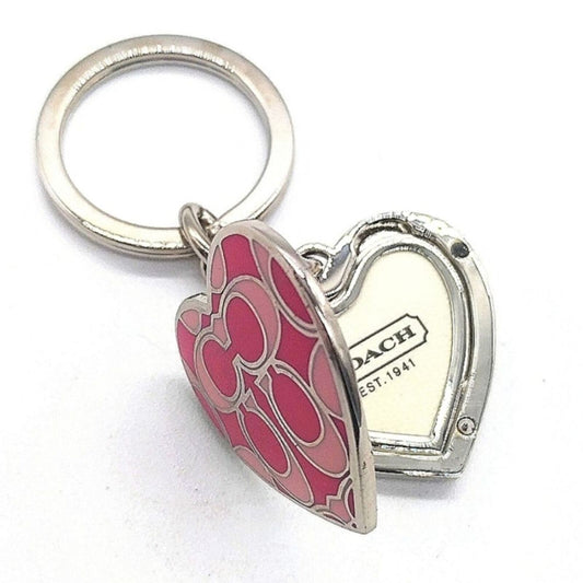 Large Rare COACH Fuschia Heart Locket Keychain Key Fob Purse Handbag Charm