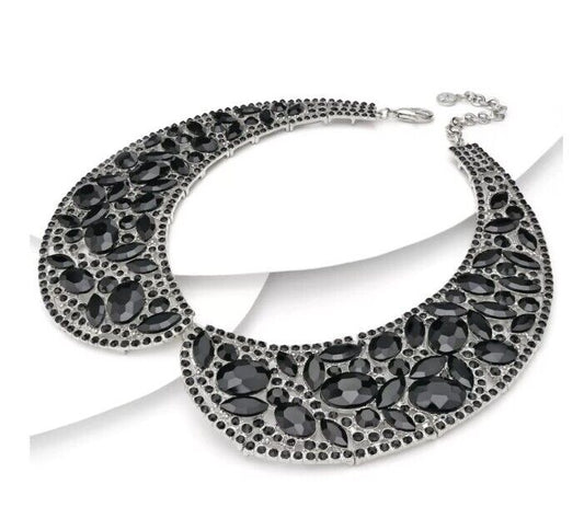 Isaac Mizrahi Live! Multishape 15" Black Crystal Collar Statement Necklace-QVC