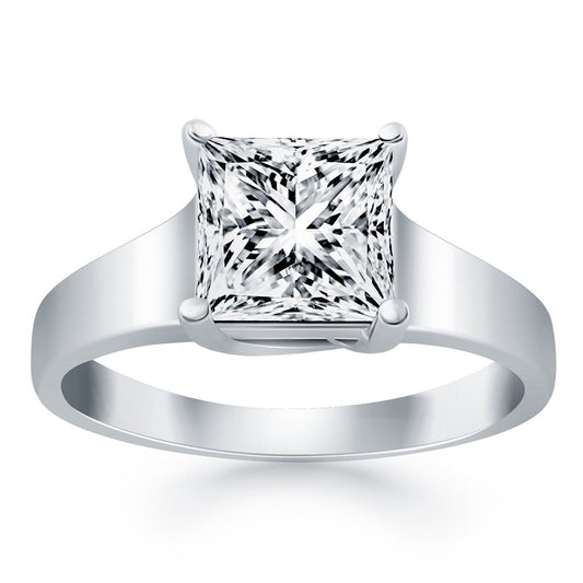 14k White Gold Princess Trellis Solitaire Engagement Ring Mounting