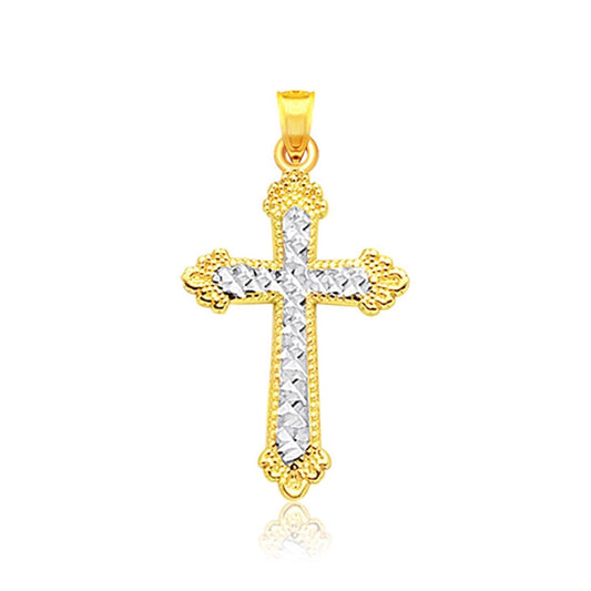 14k Two Tone Gold Diamond Cut Cross Pendant