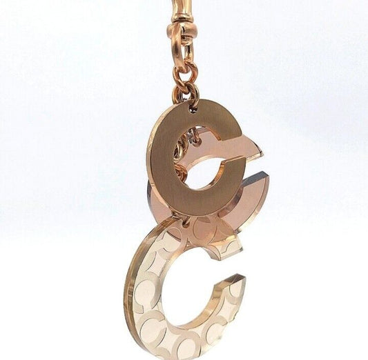 READ! Large COACH Triple C Trigger Snap Keychain Fob Purse Charm in Gold