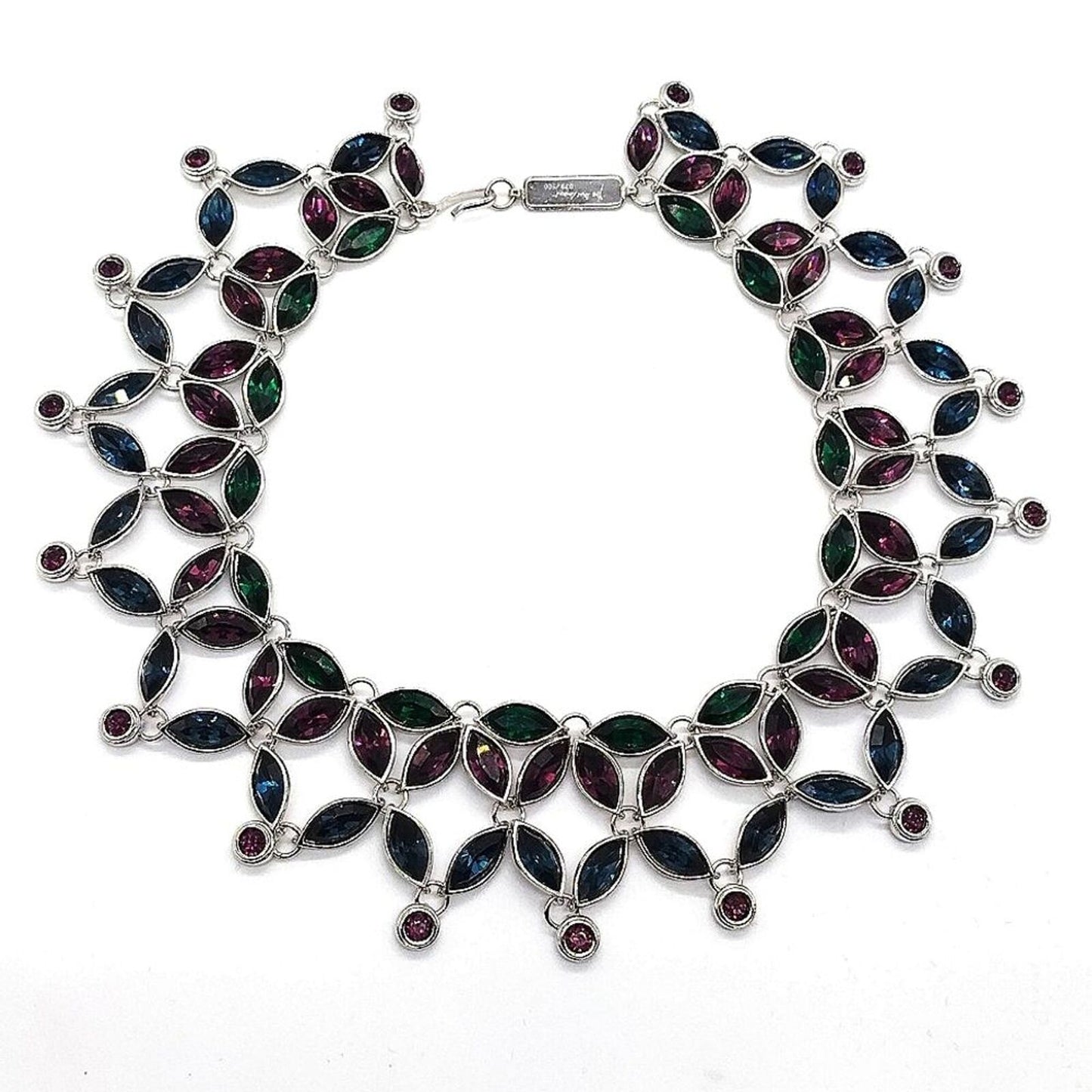 Vintage Limited YVES SAINT LAURENT Purple Green Blue Crystal Bib Collar Necklace