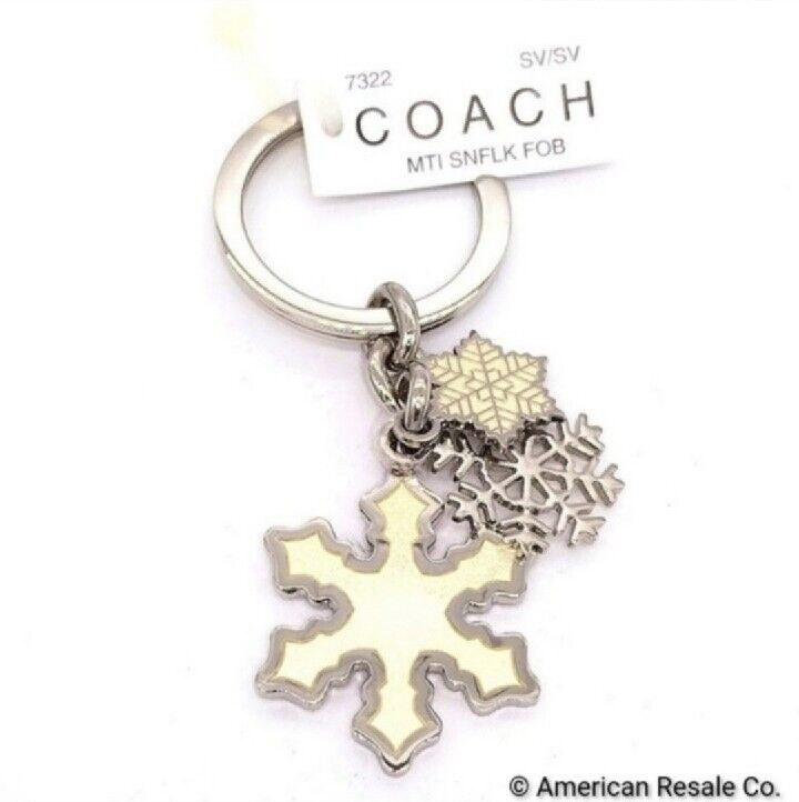 Rare NWT COACH White Enamel Multi Snowflake FOB Keychain Fob Purse Charm