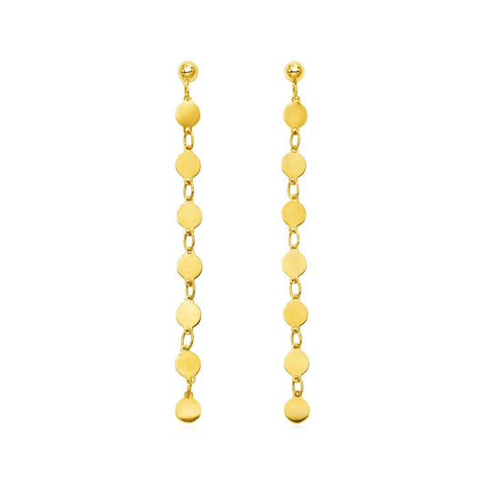 14k Yellow Gold Post Dangle Earrings with Polished Circles