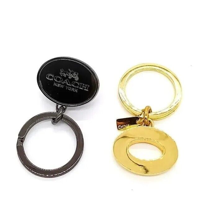 $98 COACH Black and Gold Dual Keychain Fob Purse Charm Detachable for Valet-Rare