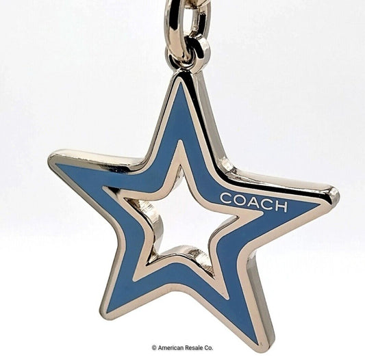 Rare NWT COACH Sky Blue Star Enamel Key Fob Charm Keychain #7358