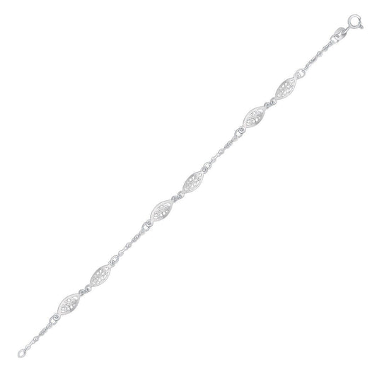 14k White Gold Filigree Marquise Stationed Anklet