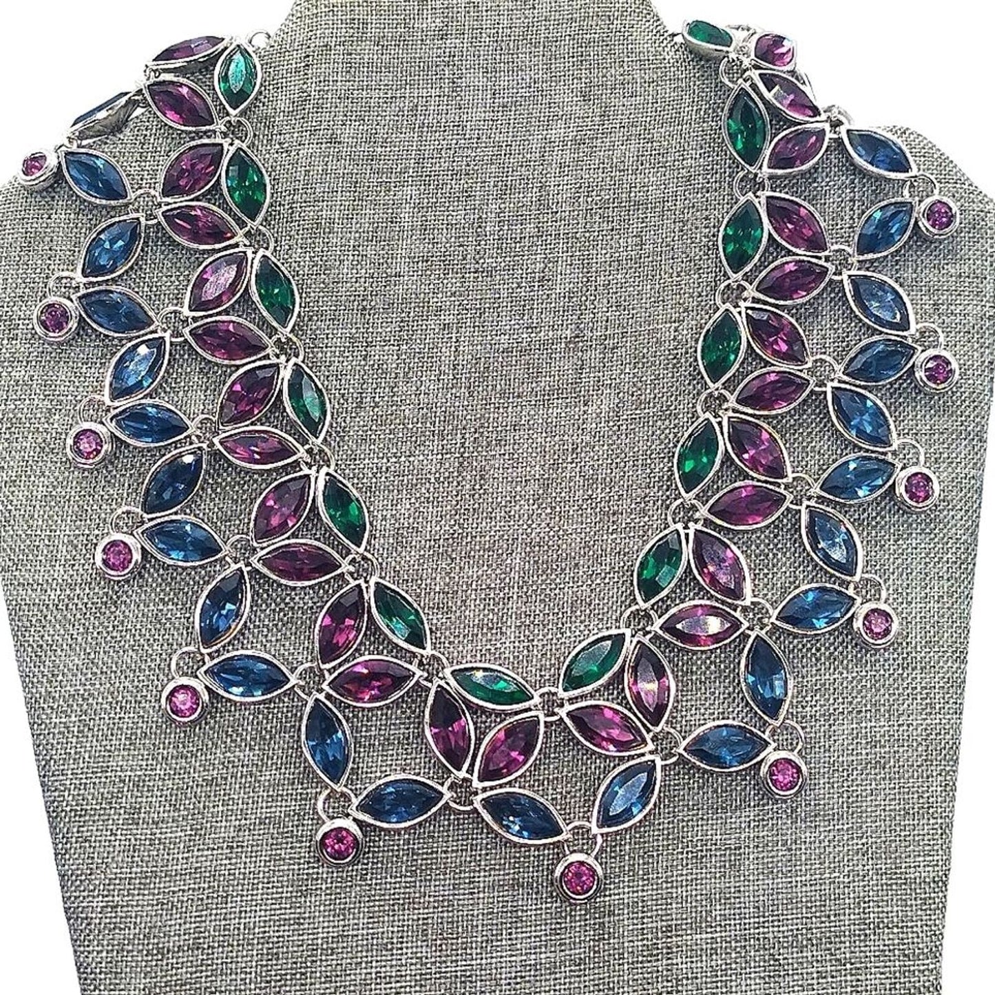 Vintage Limited YVES SAINT LAURENT Purple Green Blue Crystal Bib Collar Necklace