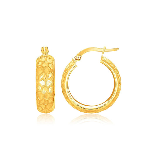 14K Yellow Gold Textured Domed Hoop Earrings (7/8 inch Diameter )