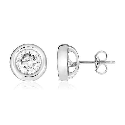 Sterling Silver Large Round Bezel Set Cubic Zirconia Earrings