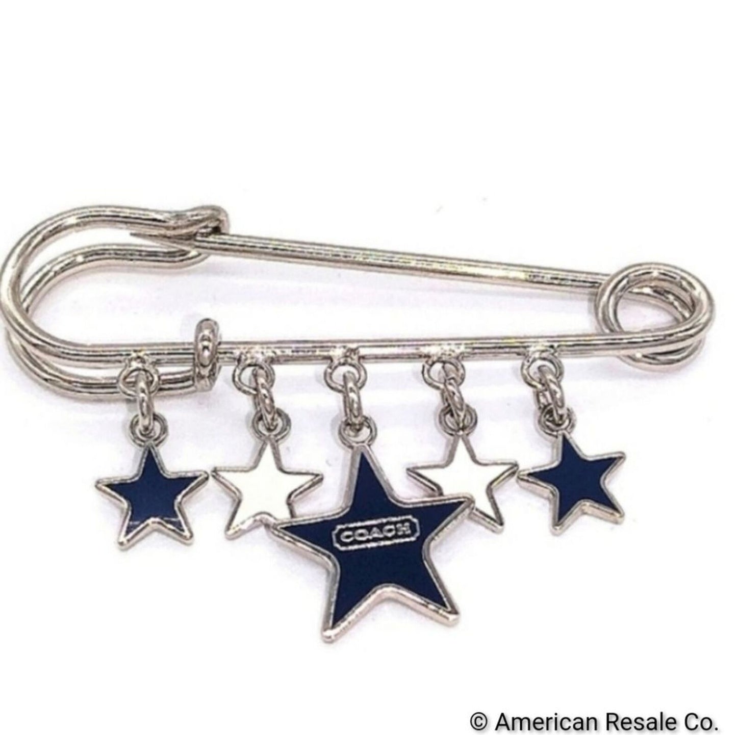 Vintage COACH Blue & White Star Safety Pin Brooch Handbag Backpack Purse Charm