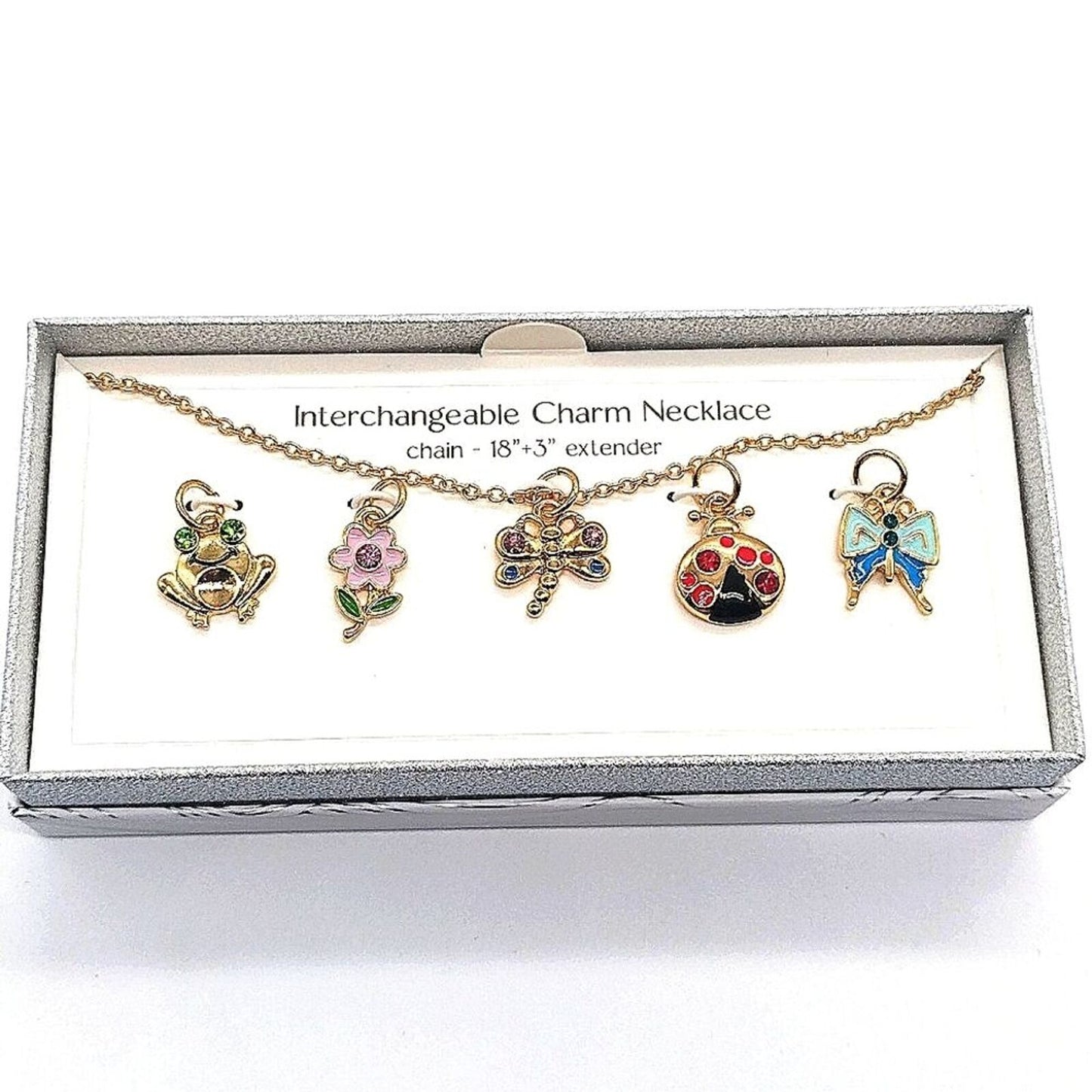 Bay Studio Gold 5 Interchangeable Pendant Necklace Lady Bug Frog FlowerButterfly