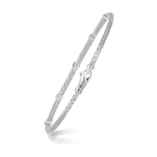 14k White Gold Diamond Accent Station Basket Weave Bracelet