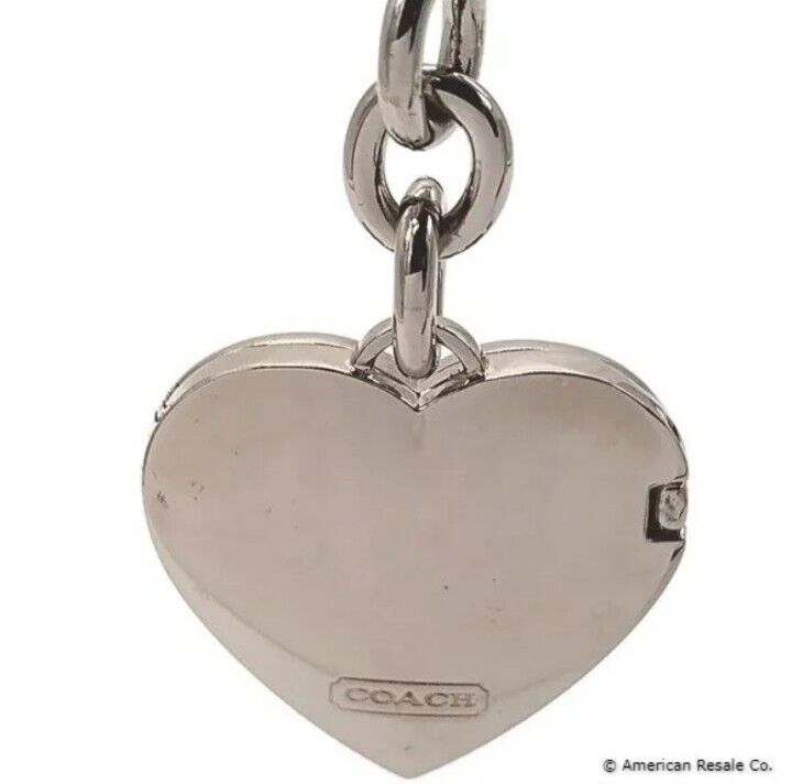 Rare COACH Signature White Enamel Heart Locket Purse Charm Keychain FOB-magnetic