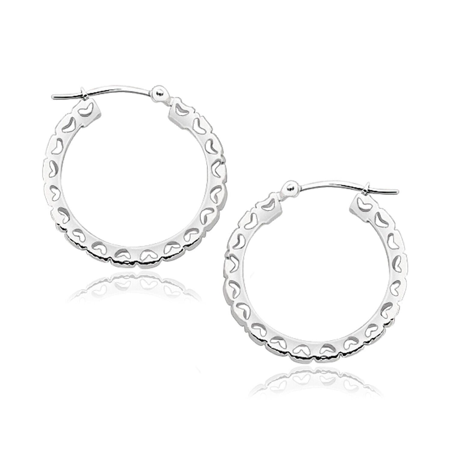 14K White Gold Diamond Cut Pave Square Hoop Earrings