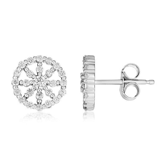 Sterling Silver Polished Halo Style Cubic Zirconia Earrings