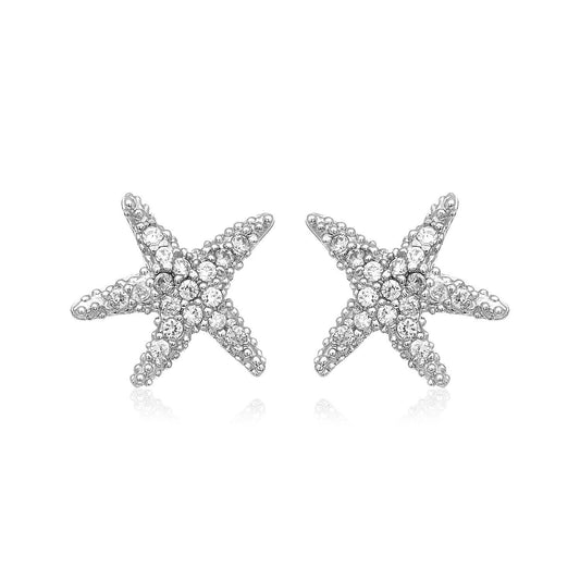 Sterling Silver Petite Starfish Earrings with Cubic Zirconias