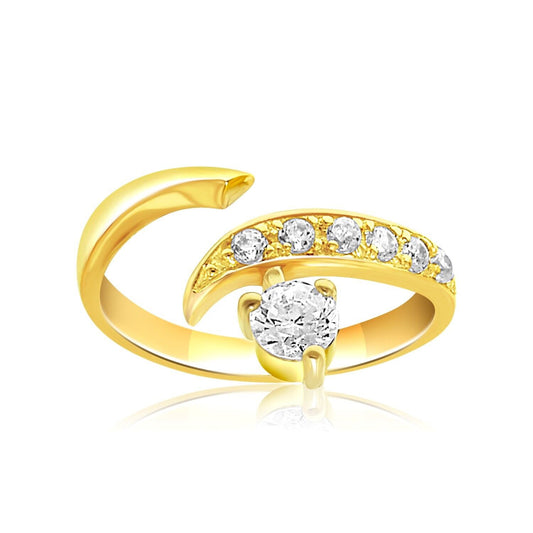 14K Yellow Gold Solitaire Cubic Zirconia Accented Toe Ring