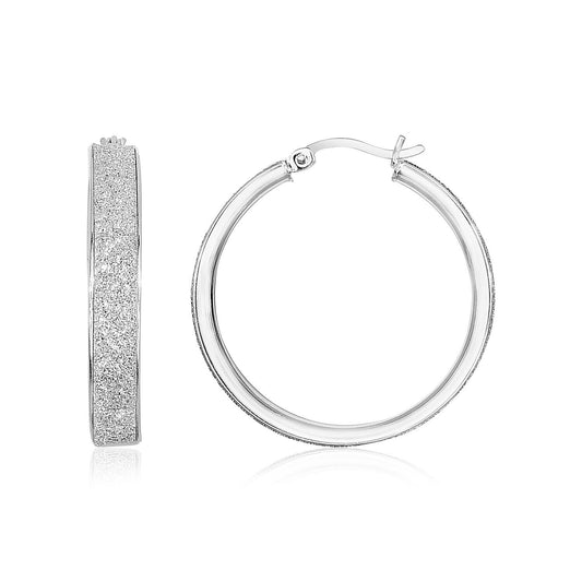 Sterling Silver Glitter Texture Round Hoop Earrings