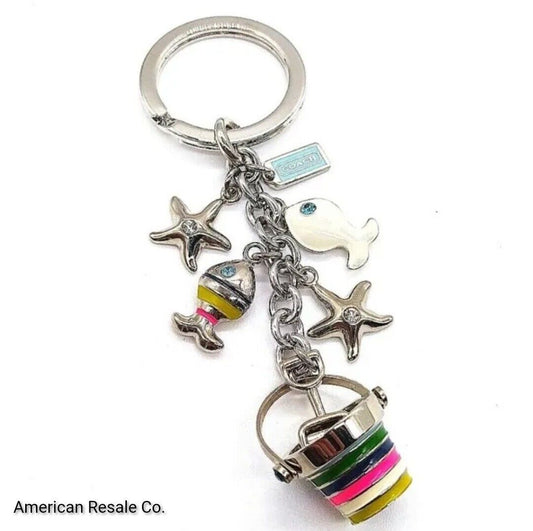 COACH Vintage Pave Fish Starfish Bucket Rare Keychain Fob Purse Charm #92097