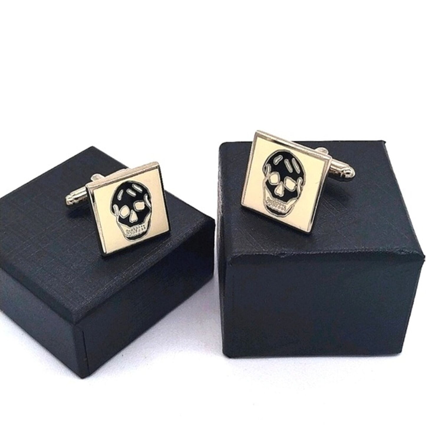 Alexander McQueen Vintage Black and White Enamel Skull Signed Square Cufflinks