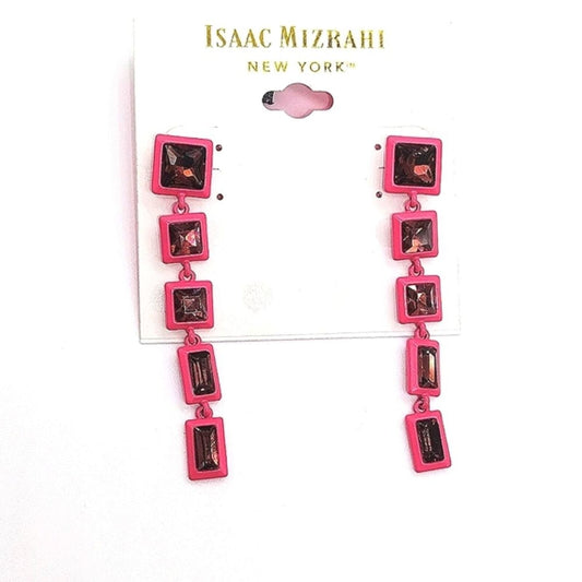 Isaac Mizrahi New York Pink Cubic Zirconia Dangle Drop Statement Earrings