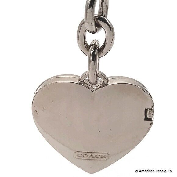 Rare COACH Enamel Red Heart Locket Silver Purse Charm Keychain Fob