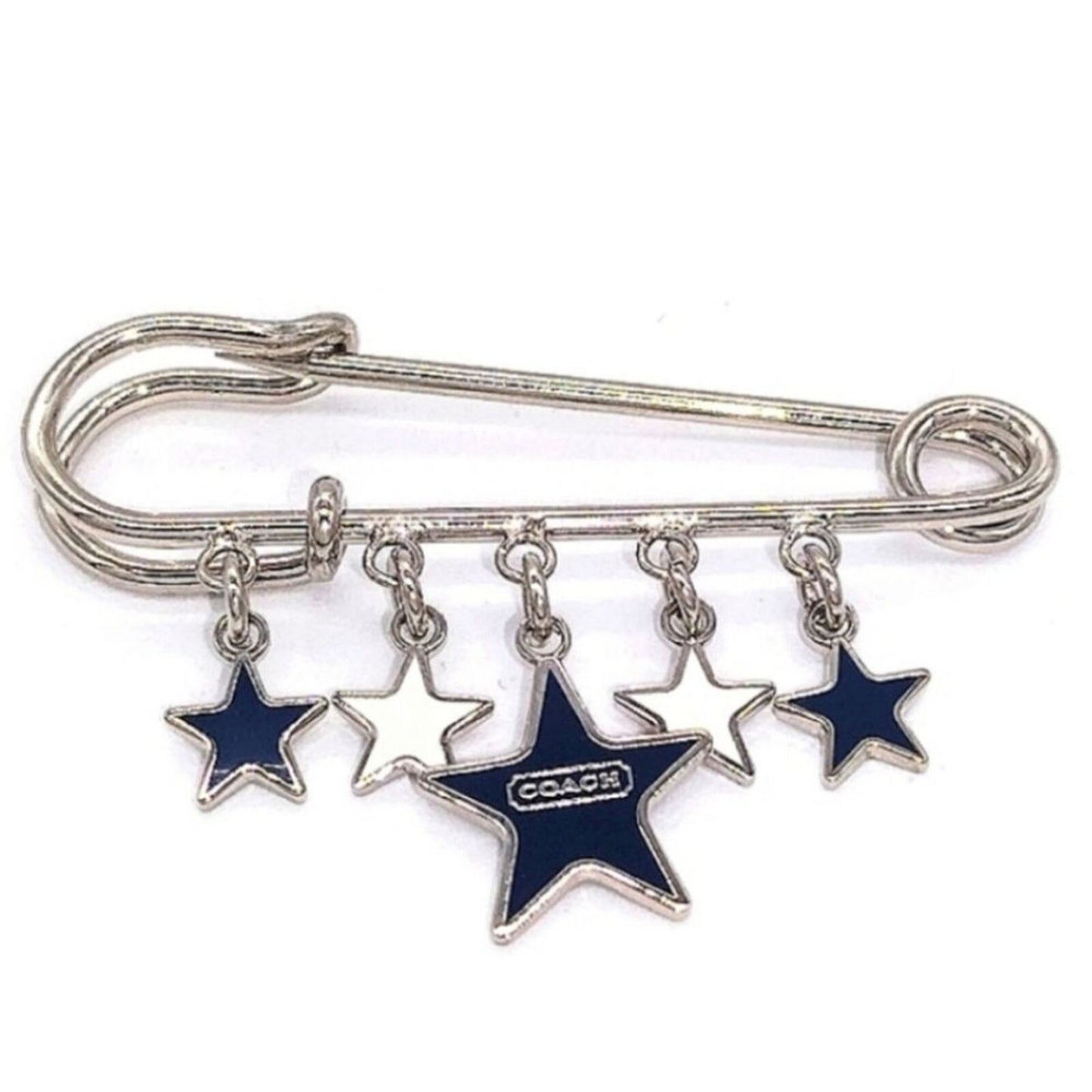 Vintage COACH Blue & White Star Safety Pin Brooch Handbag Backpack Purse Charm