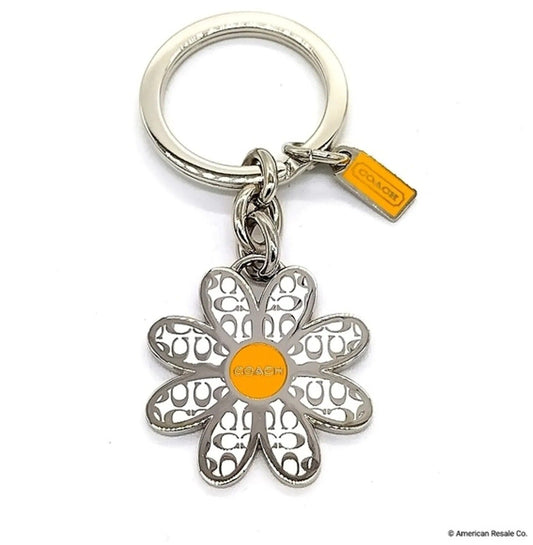 Coach Signature White Enamel Daisy Flower Fob Keychain Purse Handbag Tag Charm