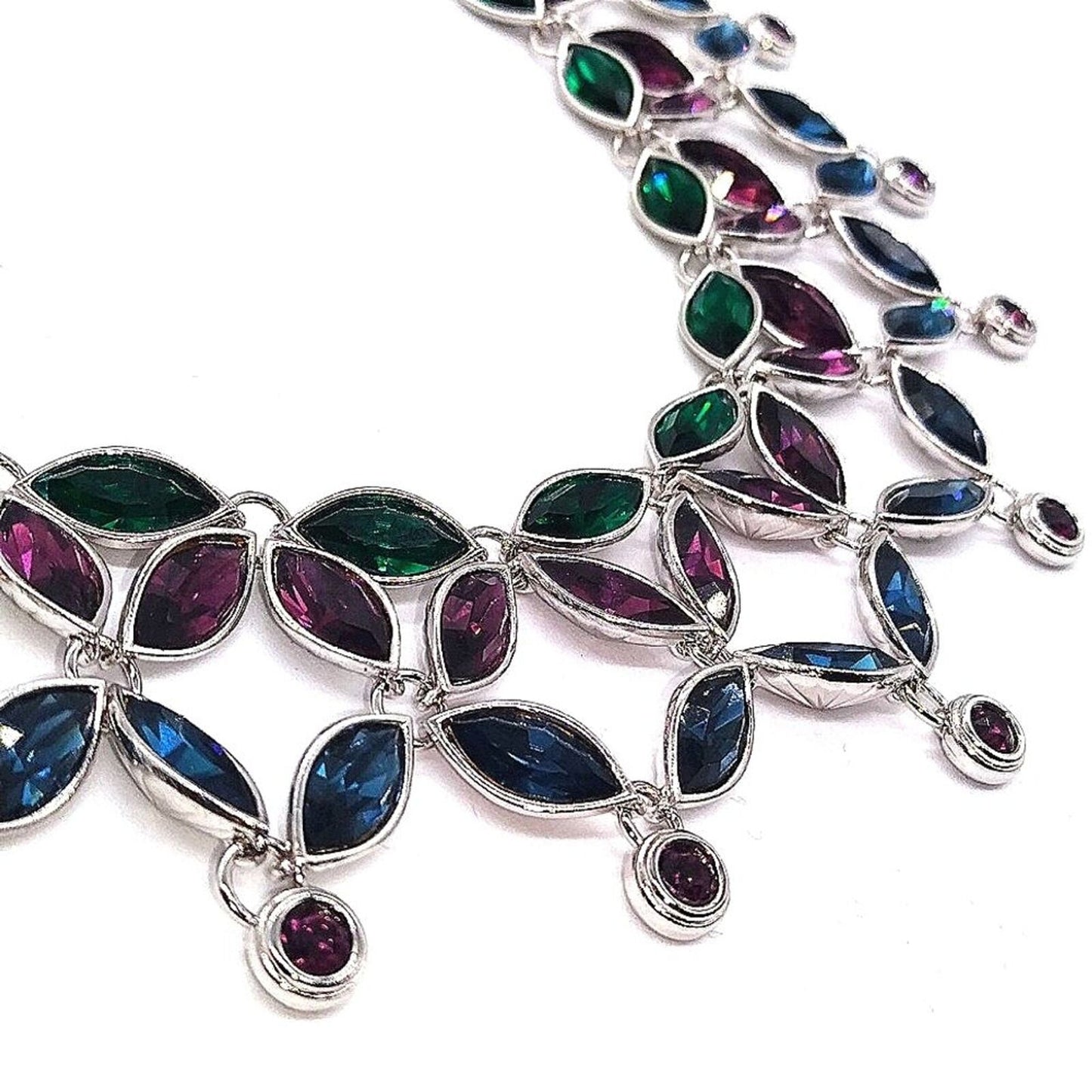 Vintage Limited YVES SAINT LAURENT Purple Green Blue Crystal Bib Collar Necklace