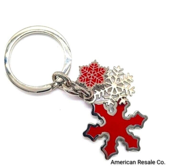 COACH Vintage Red Enamel Multi Snowflake Keychain Fob Purse Charm-#7322-Rare