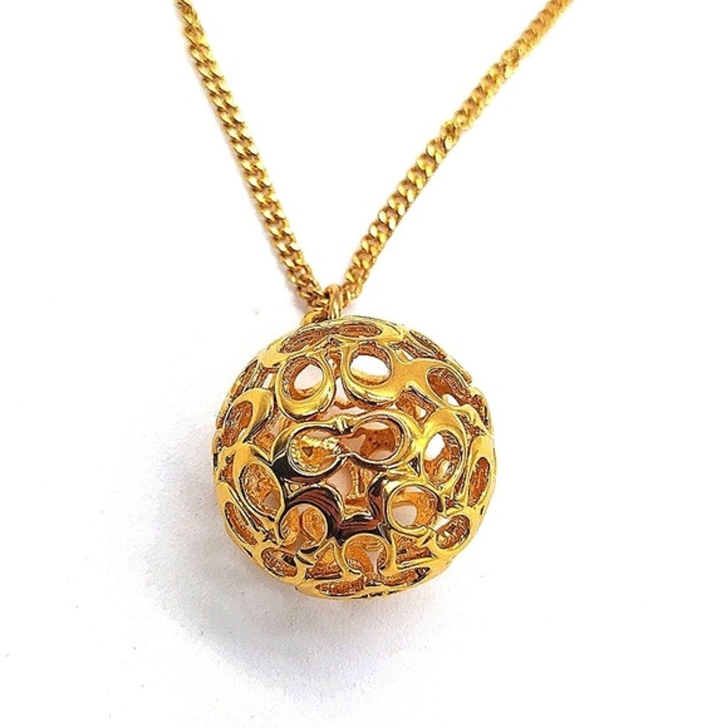Rare COACH 40" C Logo Sphere Pendant Gold Necklace