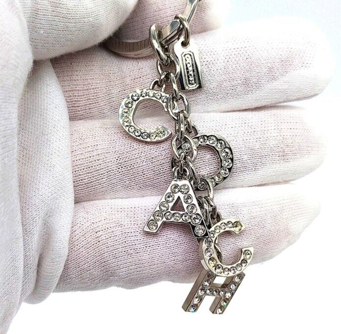 Rare COACH Crystal Pave Silver Multi Charm Keychain Key Ring FOB Accessory